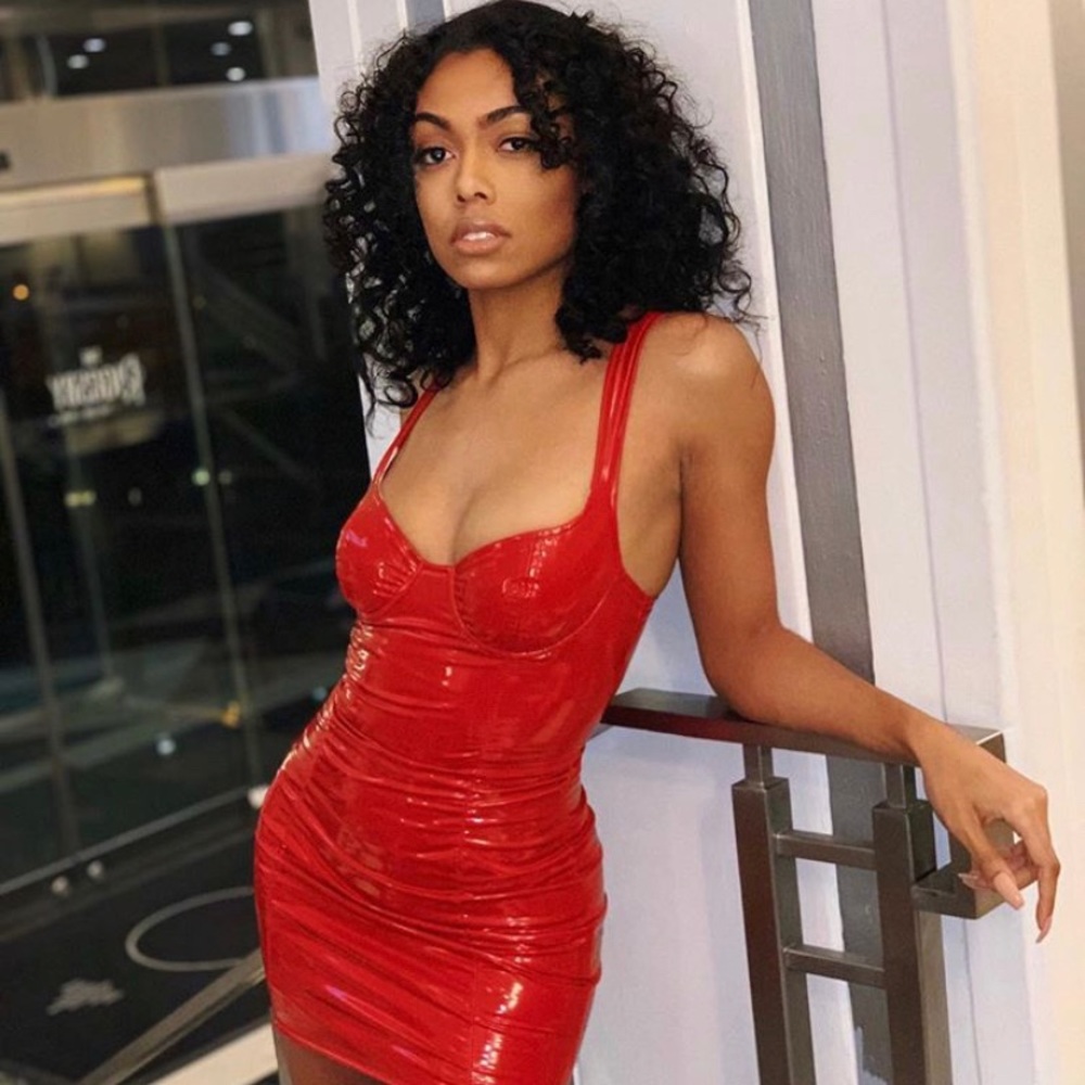 Oh Polly size 2 read leather fitted dress !